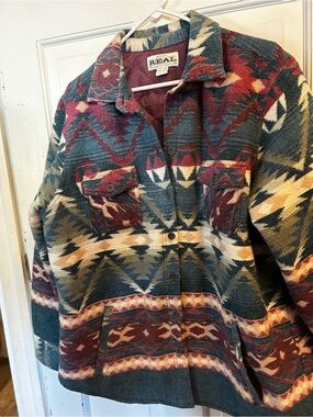 Ariat Aztec Utility Jacket in Teal, Burgundy & Cream